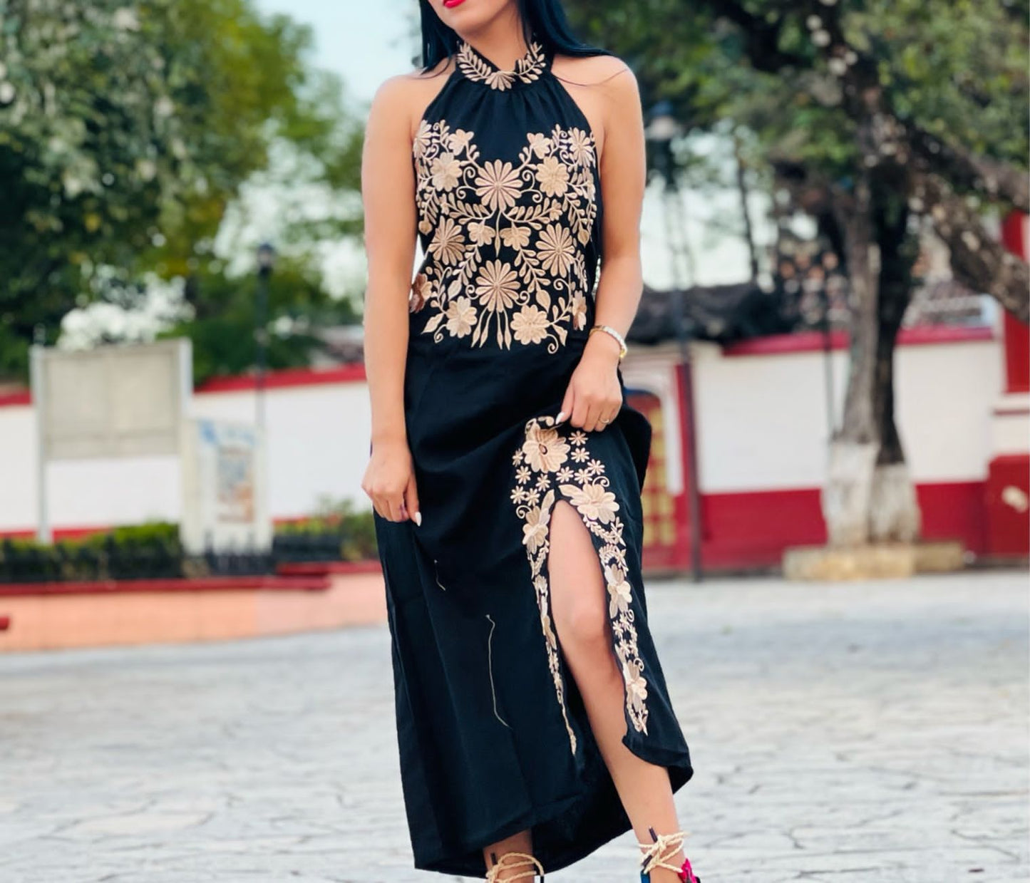 Vestido halter Oro