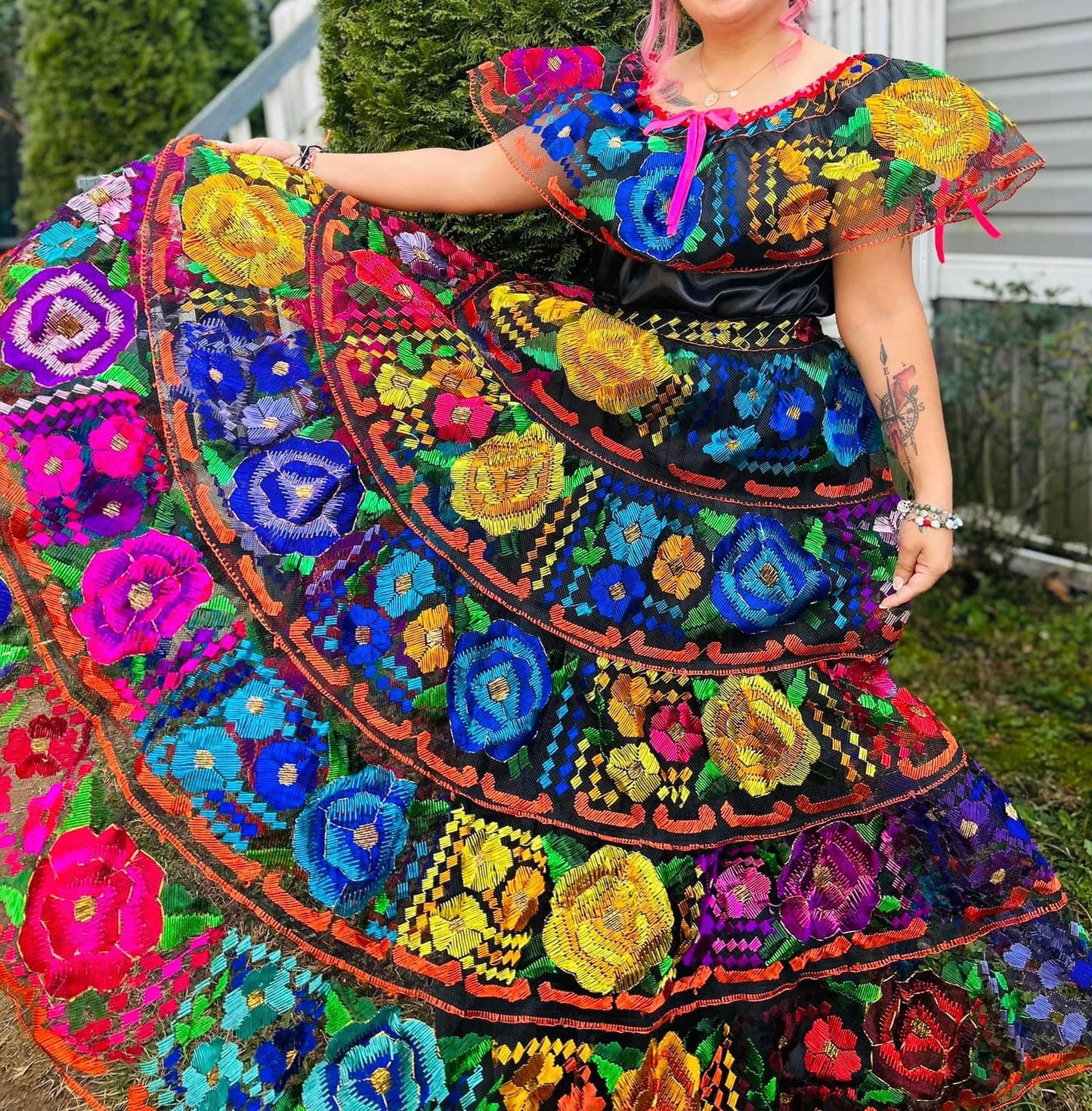 Vestido Chiapaneca Multicolor incluye rebozo