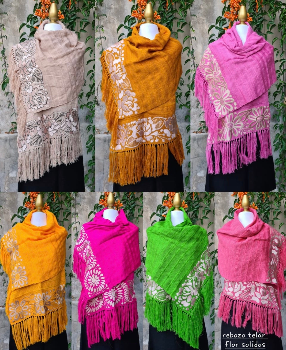 Rebozo Telar Flores Oro