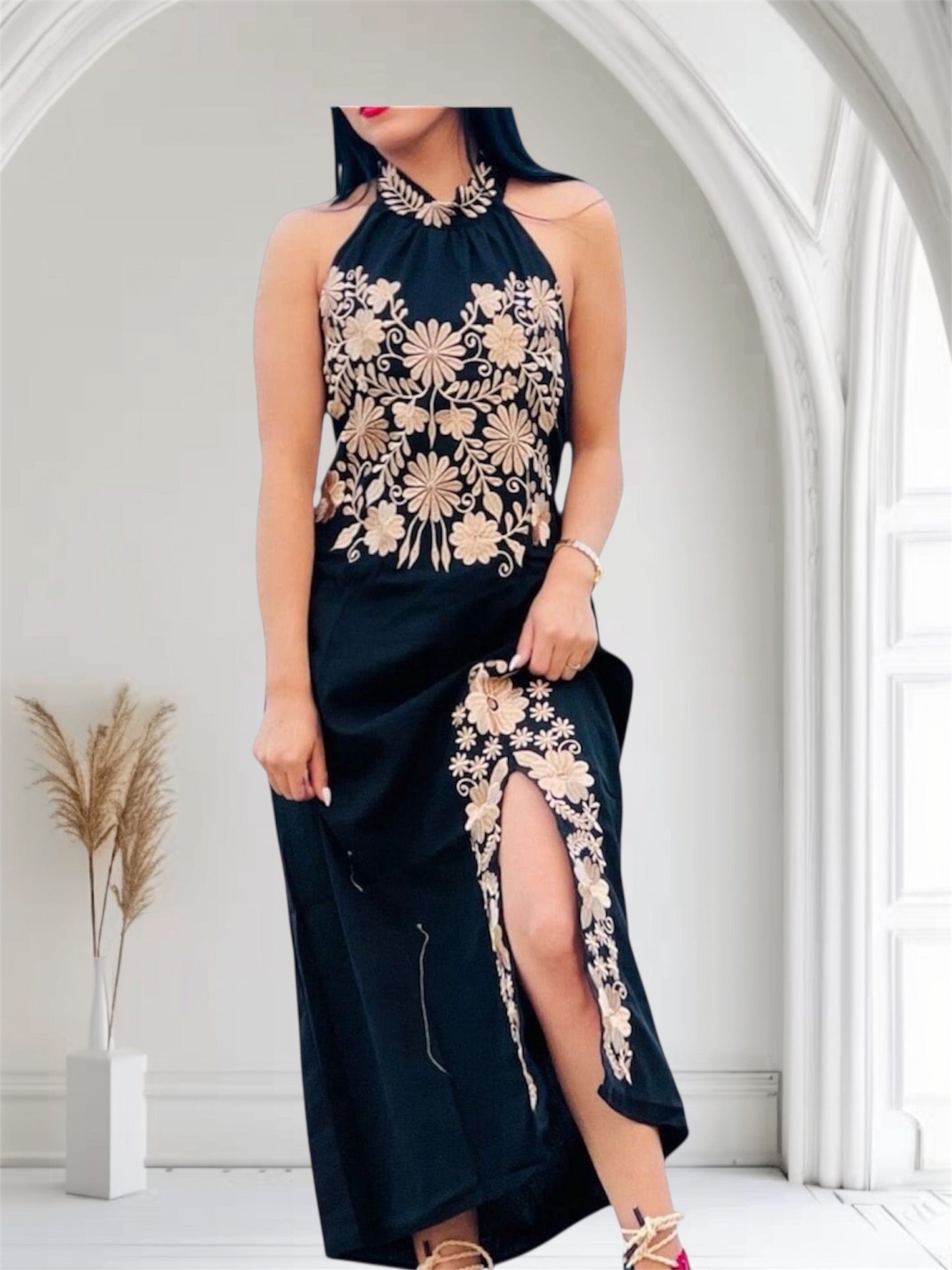 Vestido halter Oro