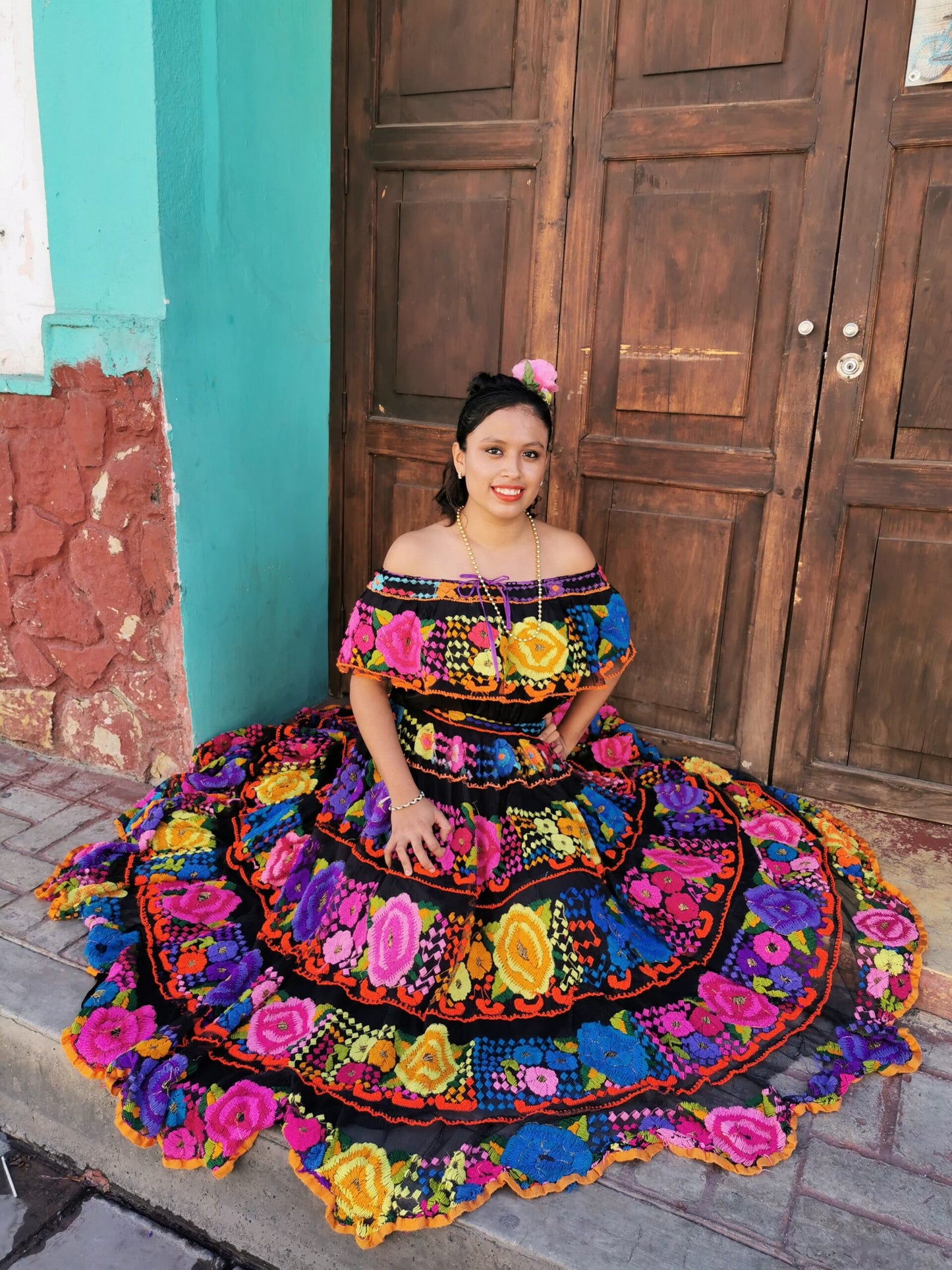 Vestido Chiapaneca Multicolor incluye rebozo